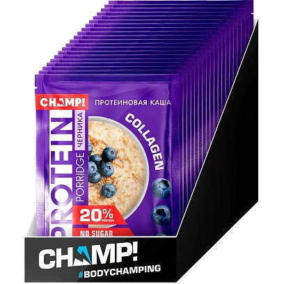 Каша протеиновая CHAMP! овсяная со льном черника пакет 40г x10шт/уп