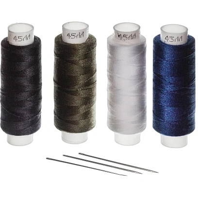 Набор ниток 45 ЛЛ 150м белая, черная, хаки, синяя + 2 иголки
