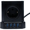 Сетевой фильтр Cablexpert Tower 5р/3м, 10А, 4хUSB, черный(TWR-5-U4-B-3)