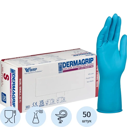 Перчатки мед.смотров. латекс.,нестер.,н/о, Dermagrip High Risk(S) 25 пар,ПС
