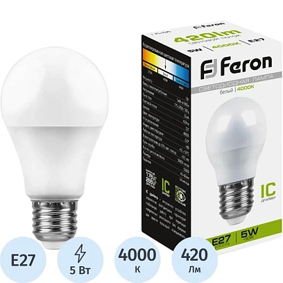 Лампа светодиодная Feron LB-38 Шарик E27 5W 175-265V 4000K(25405)