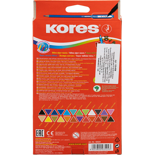 Карандаши цветные 24 цв.Kores Kolores Jumbo,трехгр, 5 мм, с точилкой, 93524