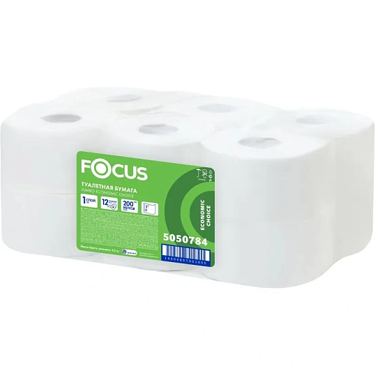Бумага туалетная д/дисп Focus Eco Jumbo 1сл бел цел 200м 12рул/уп 5050784