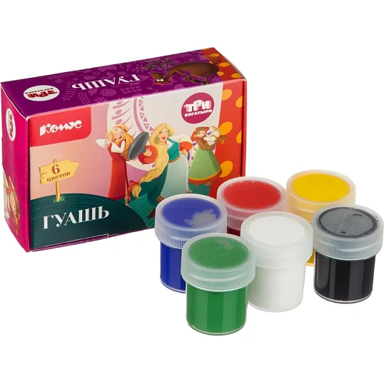 Гуашь КОМУС Три Богатыря набор 6 цв, 20 мл  девочки