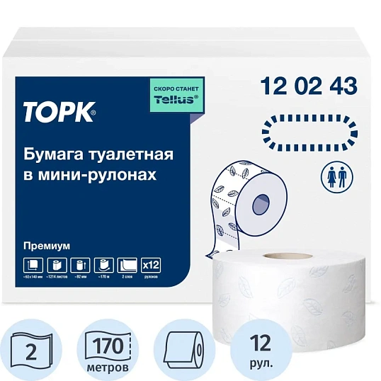 Бумага туалетная Торк Премиум T2 2с мин бел170м 850л 110253/120243 12рул/уп