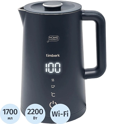 Чайник электрический Timberk T-EK21S104WF, 2200Вт, 1.7л, Wi-Fi, черный