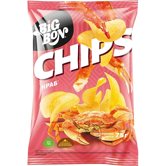 Чипсы BIGBON CHIPS из натурального картофеля со вкусом Краба, 75г
