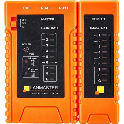 Тестер витой пары LANMASTER LAN-TST-WRM-310-POE с индикаторами, опред. POE