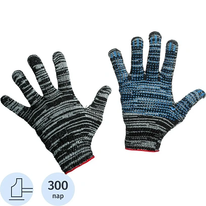 Перчатки защ трикотажн с ПВХ Точка 4 нити 42г 10кл графит 300пар/уп 1291366