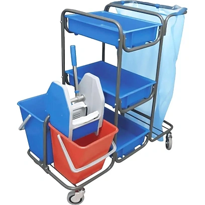 Тележка унив. 95.161 94х57 см 2 ведра 18л, мех.отж, 3 лотка, держ для швабр