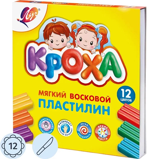 Пластилин восковой Луч Кроха 12 цв восковой 180гр со стеком