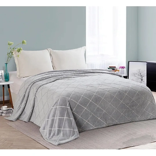 Плед велсофт  150х200см серый ромб 260гр 18-4015 G