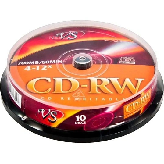 Носители информации CD-RW, 4x-12x, VS, Cake/10, VSCDRWCB1001