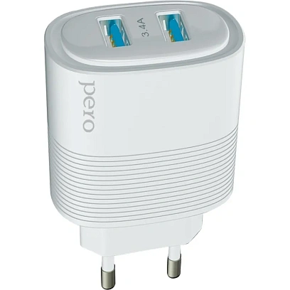 Зарядное устройство сетевое PERO TC08 AUTO MAX 2USB 3.4А белый