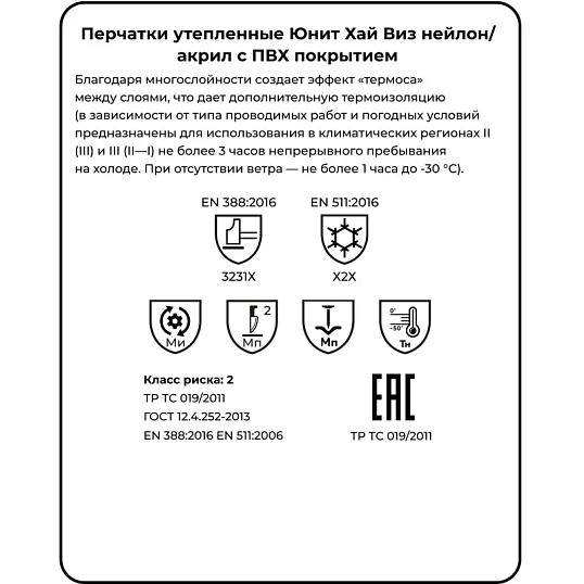 Перчатки защитные нейлон/ПВХ Manipula ЮНИТ ХАЙ ВИЗ (TNHА-33/WG-781) р11