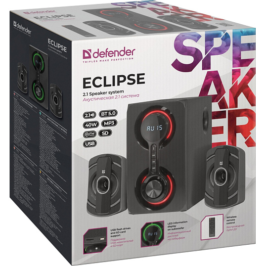 Акустическая система 2.1 Defender Eclipse40Вт,BT/FM/MP3/SD/USB/AUX/RC 65593