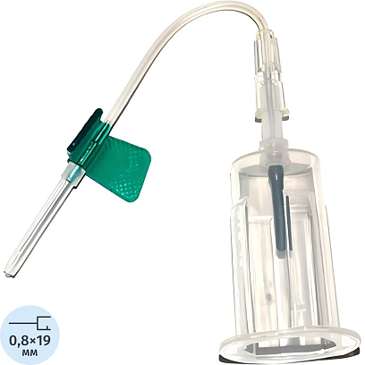 Игла-бабочка 21G 19см зел. с луер-адап/держ. VACUETTE Saf 450085V1 35шт/уп