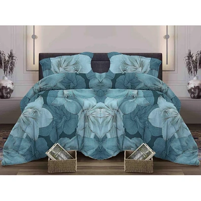 Постельное белье Евро бязь набивная 120г/м2 (нав.50х70 2шт.), Богема бирюза