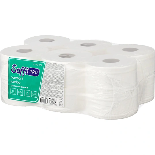 Бумага туалетная д/дисп SoffiPro Comfort 2сл белая с перфорац 170м 12рул/уп