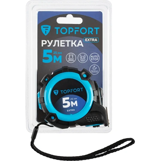 Рулетка 5мх25 мм с автостопом, TOPFORT Extra