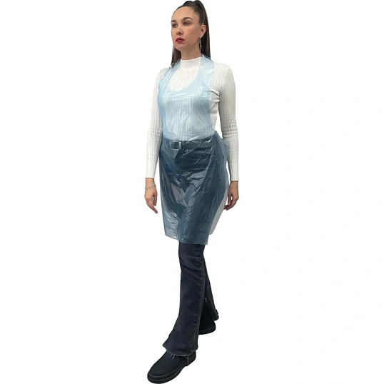 Фартук одноразовый ПНД 68x110см голубой 6мкр 100шт/уп