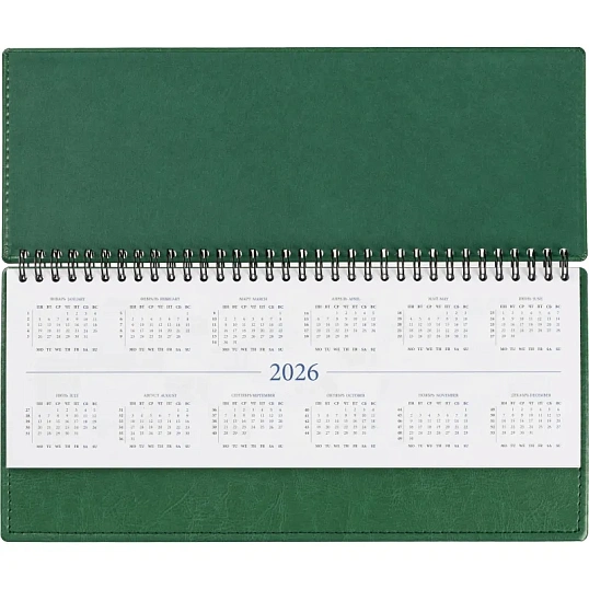 Планинг датированный 2026, зеленый,  303х150 мм, 120стр, Agenda
