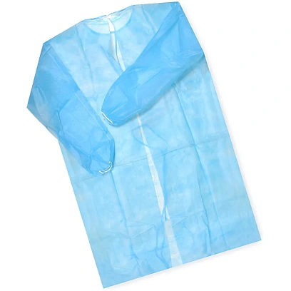 Халат н/с , на завязк, рук.рез, дл.110см, XXL, пл 20, голуб, 10 шт/уп
