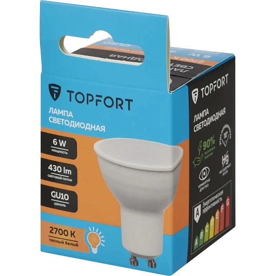Лампа светодиодная Topfort GU10 6W 2700K