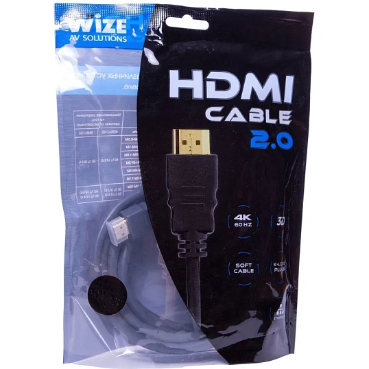 Кабель HDMI - HDMI, M/M, 1 м, v2.0, K-Lock, поз.р, экр, Wize, CP-HM-HM-1M