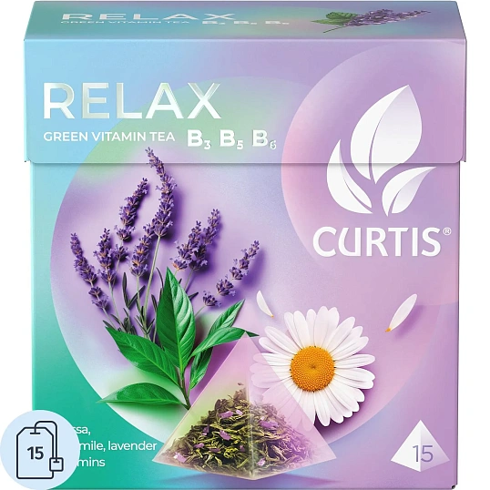 Чай Curtis Relax зеленый, аромат, средний лист, 15 пирамидок