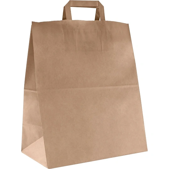 Пакет бумажный 330х180х370 мм с плоскими ручками, крафт 80 гр, 200 шт/уп