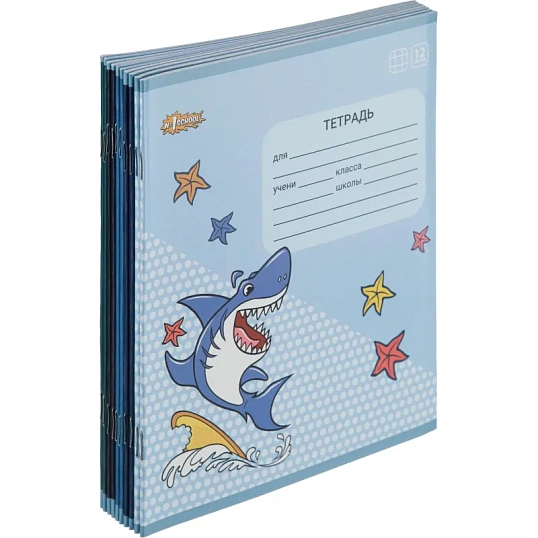 Тетрадь школьная А5 12л №1School Shark клет,скреп, ВД-лак,10шт/уп, в асс