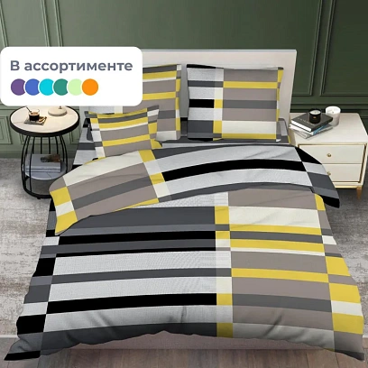 Постельное белье 1,5сп бязь 145гр/м2 цветная (нав.50х70-1шт) микс