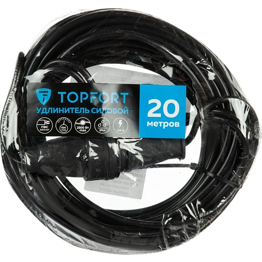 Удлинитель Topfort бублик ПВС 2х1,5 кв.мм 20м 6А 1 гнездо (б/з),с/заг, IP44