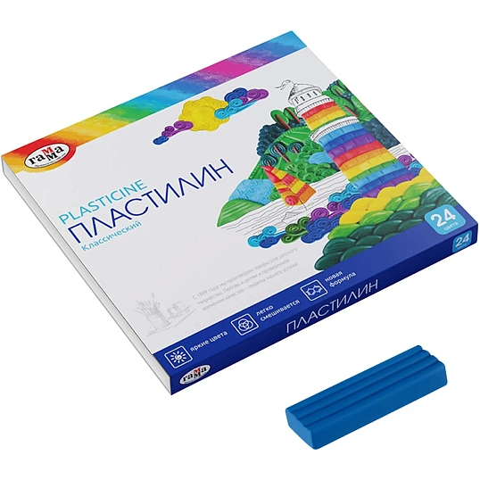 Пластилин Гамма Классический,24 цвета,480г,со стеком,картон.упак,281036