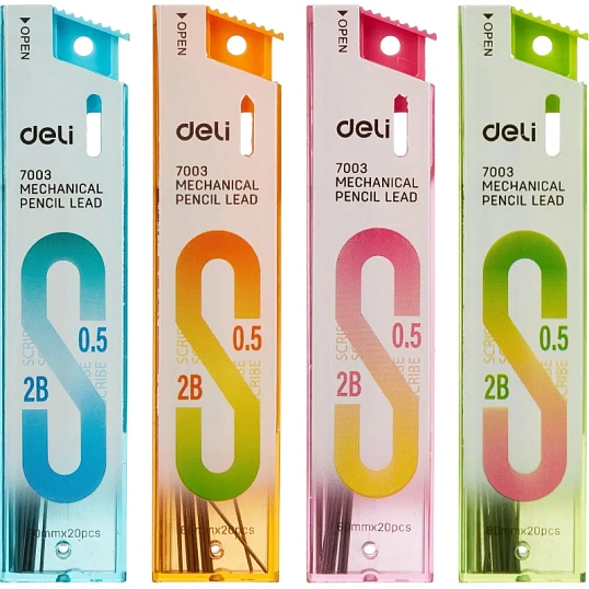 Стержень микрографический Deli, 0,5 мм 2B, упаковка в ассортименте, 20 шт