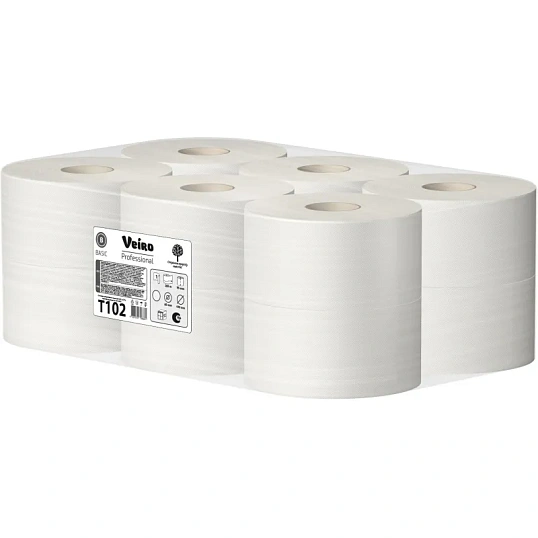 Бумага туалетная д/дисп Veiro Q2 Basic 1сл сер вторич 200м 12рул/уп T102