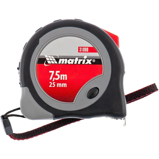 Рулетка 7,5 м х 25 мм, двухкомпонентный корпус, плавная фиксац Matrix 31090