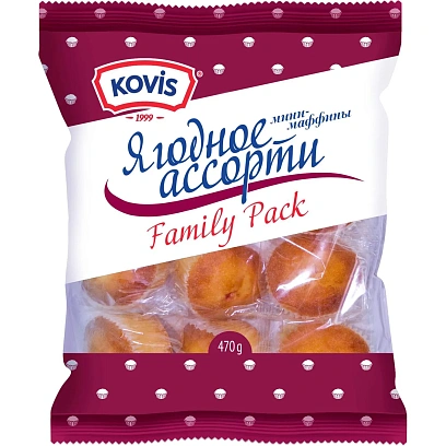 Кекс Мини-маффины Kovis с фруктово-ягодной нач. клубника, 470гx6шт/уп