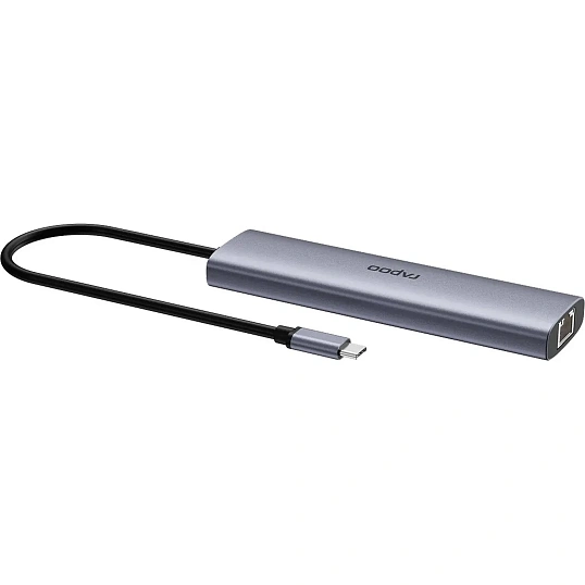 Разветвитель USB RAPOO 7в1 USB-C - PD+HDMI+USB+SD,TF+RJ45(13242)XD71-SGRY