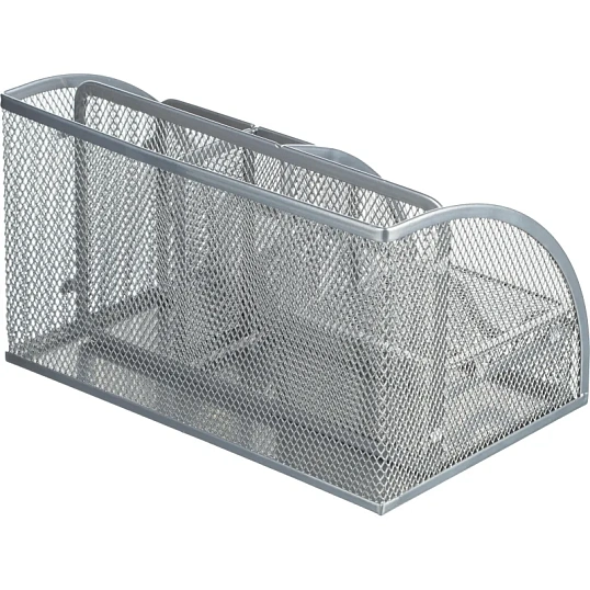 Подставка-органайзер 7отд 125x220x140мм с выдв.ячейкой металл сетка серебр