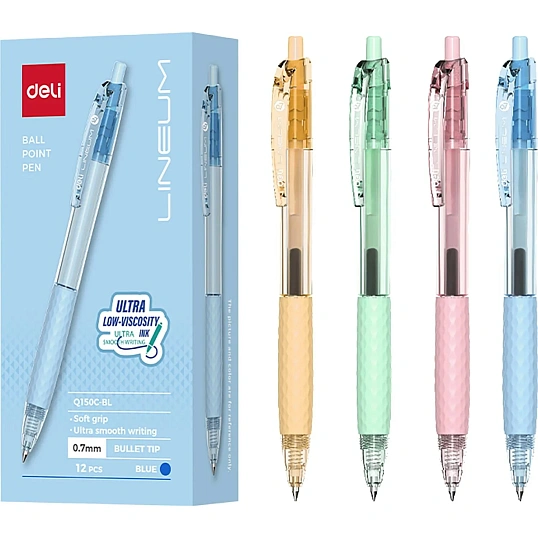 Ручка шариковая автомат. Deli LINEUM EQ150C-BL,пул.нак 0,7,син.гибрид,в асс