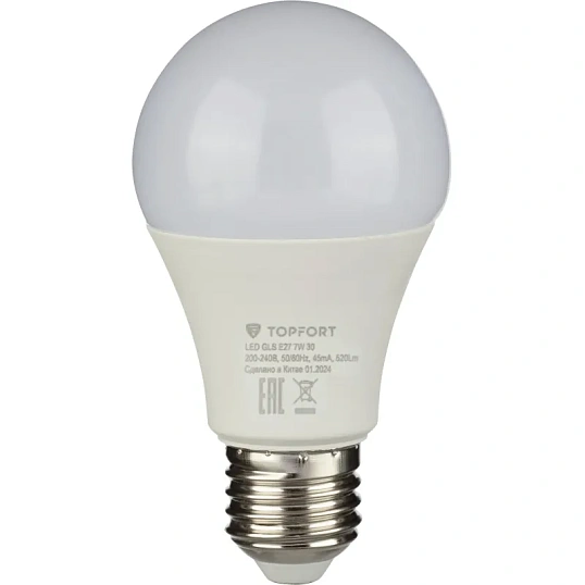 Лампа светодиодная Topfort E27 7W 3000K груша