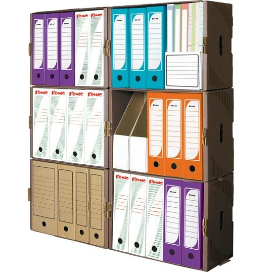 Короб архивный Комус на 6 папок 75мм, надстраив.,крышка