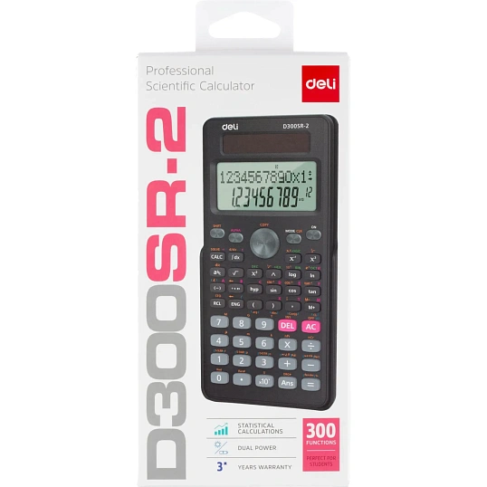 Калькулятор научный Deli ED300SR-2,10+2р,300ф,2ст,172,6х82,7,дв пит,т.сер