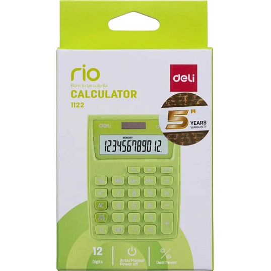 Калькулятор карманный Deli E1122, 12-р, дв.пит., 120x86мм, зеленый