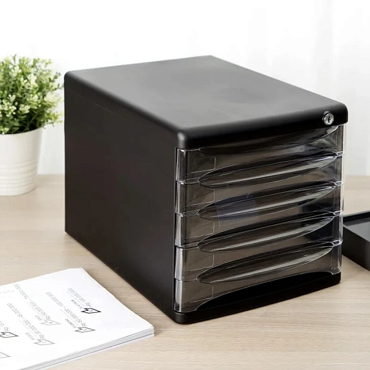 Бокс с выдвижными лотками Deli E9795Bl 5 выдвижн лотков с замком черный