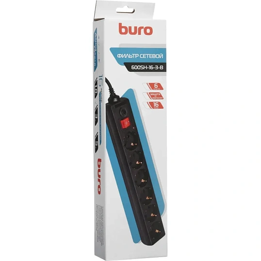 Сетевой фильтр Buro 600SH-3-B 3м (6 розеток) черный