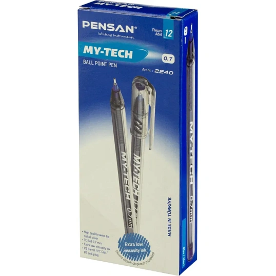 Ручка шариковая неавтомат. PENSAN My-Tech игол.након.0,7мм син 12шт/уп 2240