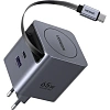 Зарядное устройство UGREEN X615(65825)выдв каб,65W GaN,USB-C&A,серый космос